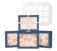 Gcardist Auto-pop Up 12 Cupcake Boxes with Window Ink Blue 6 Packs Cupcake Box 33x25.4x9cm Bakery Boxes For Cupcakes Carrier, Cupcake Containers