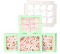 Gcardist Auto-pop Up 12 Cupcake Boxes with Window Licht Grün 6 Packs Cupcake Box 33x25.4x9cm Bakery Boxes For Cupcakes Carrier, Cupcake Containers（13×10×3.5 inch）