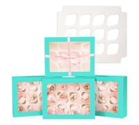 Gcardist Auto-pop Up 12 Cupcake Boxes with Window Mint Blue 6 Packs Cupcake Box 33x25.4x9cm Bakery Boxes For Cupcakes Carrier, Cupcake Containers