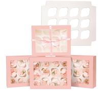 Gcardist Auto-pop Up 12 Cupcake Boxes with Window Pink 6 Packs Cupcake Box 33x25.4x9cm Bakery Boxes For Cupcakes Carrier, Cupcake Containers (13x10x3.5 inch)