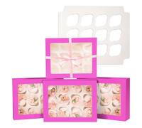 Gcardist Auto-pop Up 12 Cupcake Boxes with Window Roland 6 Packs Cupcake Box 33x25.4x9cm Bakery Boxes For Cupcakes Carrier, Cupcake Containers