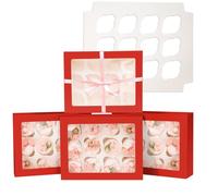 Gcardist Auto-pop Up 12 Cupcake Boxes with Window Rot 6 Packs Cupcake Box 33x25.4x9cm Bakery Boxes For Cupcakes Carrier, Cupcake Containers（13×10×3.5 inch）