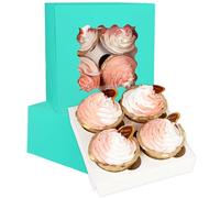 Gcardist Auto-pop Up 4 Cupcake Boxes with Window Mint Blue 12 Packs Cupcake Box 16x16x7.6cm Bakery Boxes For Cupcakes Carrier, Cupcake Containers