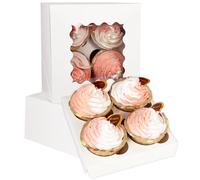 Gcardist Auto-pop Up 4 Cupcake Boxes with Window White 12 Packs Cupcake Box 16x16x7.6cm Bakery Boxes For Cupcakes Carrier, Cupcake Containers