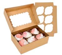 Gcardist Auto-pop Up 6 Cupcake Boxes with Window Brown 12 Packs Cupcake Box 23.87x15.49x7.62cm Bakery Boxes For Cupcakes Carrier, Cupcake Containers