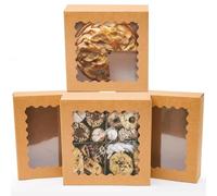 Gcardist Auto-pop Up Brown 20.3x20.3x6.4cm 12Pcs Cookie Box with Window Pastry Macaron Bakery Box For Packaging (8x8x2.5 inch)