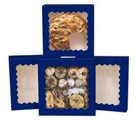 Gcardist Auto-pop Up Deep Blue 25.4x25.4x6.4cm 12Pcs Cookie Box with Window Pastry Macaron Bakery Box for Packaging (10x10x2.5 inch)