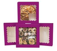 Gcardist Auto-pop Up Deep Purole 25.4x25.4x6.4cm 12Pcs Cookie Box with Window Pastry Macaron Bakery Box For Packaging (10x10x2.5 inch)