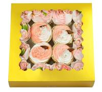 Gcardist Auto-pop Up Gold 25.4x25.4x6.4cm 12Pcs Cookie Box with Window Pastry Macaron Bakery Box For Packaging (10x10x2.5 inch)