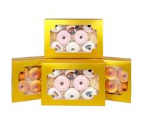 Gcardist Auto-pop Up Gold 30.5x20.3x6.4cm 12Pcs Cookie Box with Window Pastry Macaron Bakery Box for Packaging (12x8x2.5 inch)