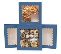 Gcardist Auto-pop Up Ink Blue 25.4x25.4x6.4cm 12Pcs Cookie Box with Window Pastry Macaron Bakery Box For Packaging (10x10x2.5 inch)