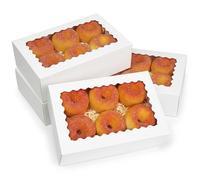 Gcardist Auto-pop Up Pastry Box 50pcs White Donut Pie Boxes With Window Donut 22.86 x 15.24 x 6.35cm Bakery Box(9"x6"x2.5"Inch)