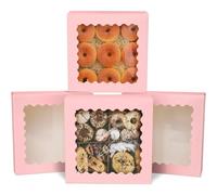 Gcardist Auto-pop Up Pink 20.3x20.3x6.4cm 12Pcs Cookie Box with Window Pastry Macaron Bakery Box For Packaging (8x8x2.5 inch)