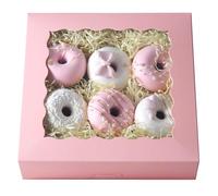 Gcardist Auto-pop Up Pink 20.3x20.3x6.4cm 24Pcs Cookie Box with Window Pastry Macaron Bakery Box For Packaging (8x8x2.5 inch)