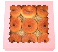 Gcardist Auto-pop Up Pink 25.4x25.4x6.4cm 12Pcs Cookie Box with Window Pastry Macaron Bakery Box For Packaging (10x10x2.5 inch)