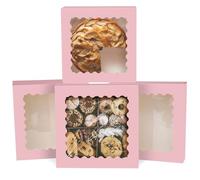 Gcardist Auto-pop Up Pink 25.4x25.4x6.4cm 20Pcs Cookie Box with Window Pastry Macaron Bakery Box For Packaging (10x10x2.5 inch)