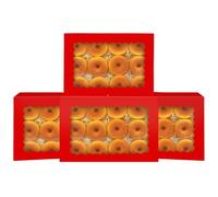 Gcardist Auto-pop Up Red 35.6x25.4x6.4cm 6Pcs Cookie Box with Window Pastry Macaron Bakery Box for Packaging (14x10x2.5 inch)