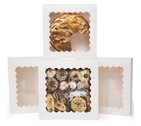 Gcardist Auto-pop Up White 20.3x20.3x6.4cm 12Pcs Cookie Box with Window Pastry Macaron Bakery Box For Packaging (8x8x2.5 inch)