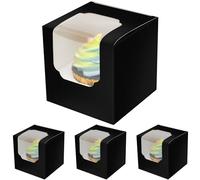 Gcardist Black Auto Pop-up Cupcake Boxes Single Cupcake Containers Pack of 15 8.9 x 8.9 x 8.9 cm (15 Boxes + 15 Inserts, 3.5 x 3.5 x 3.5 inches)