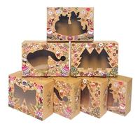Gcardist Christmas Cookie Boxes with Window 12packs Kraft Brown Bakery Box Pastry Pie Box for Xmas (15.24x20.32x6.85 cm/6x8x2.7 Inch)
