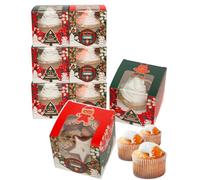 Gcardist Christmas Cupcake Boxes 15pcs 3.5x3.5x3.5 Inch Auto-Popup Single Cupcake Container for Christmas, 15 Boxes+ 15 Inserts(8.89x8.89x8.89 cm)