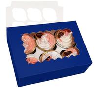 Gcardist Deep Blue Automatic Popup 6 Cupcake Boxes Pack of 12, 23 x 15.5 x 8.4 cm Bakery Boxes