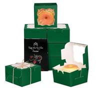 Gcardist Deep Green Bakery Box with Window 15Pcs 10.2x10.2x6.4cm Deep Green Cookie Boxes Pastry Box for Wedding Favor Birthday & Party(4x4x2.5 Inch)