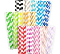 Gcardist Eco-Friendly Rainbow Striped Paper Straws, Pack of 150 Biodegradable Disposable Straws in Bulk (15 Colors)