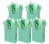 Gcardist Green Lake Gift Bags with Tissue Paper for Birthday, Wedding, Party Supplies, 20 x 11 x 24 cm, Medium Size Cardboard Gift Bags (8 x 4.3 x 10 Inches, 5 Pieces Bags + 15 Pieces Tissue Paper)