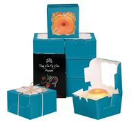 Gcardist Lake Blue Bakery Box with Window 15Pcs 10.2x10.2x6.4cm Lake Blue Cookie Boxes Pastry Box for Wedding Favor Birthday & Party(4x4x2.5 Inch)