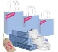 Gcardist Light Blue Paper Gift Bags with Handles Bulk 100Pcs Assorted Sizes (Large-33Pcs, Medium-33Pcs, Small-34Pcs)