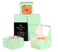Gcardist Light Green Bakery Box with Window 15Pcs 10.2x10.2x6.4cm Light Green Cookie Boxes Pastry Box for Wedding Favor Birthday & Party(4x4x2.5 Inch)