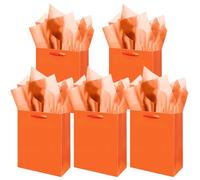 Gcardist Light Orange Gift Bags with Tissue Paper for Wedding, Birthday, Party Supplies - 20 x 11 x 24 cm, 5 Pieces Bags + 15 Pieces Tissue Paper