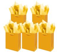 Gcardist Light Yellow Gift Bags with Tissue Paper for Wedding, Birthday, Party Supplies - 20 x 11 x 24 cm, 5 Pieces Bags + 15 Pieces Tissue Paper