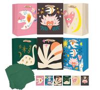 Gcardist Medium Paper Gift Bags with Tissue Paper Handles 6PCS Retro Abstract Cardboard Floral Gift Bags for Women Mom Grandma Party Supply (6PCS Bags+ 12PCS Tissue Paper)