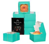 Gcardist Mint Blue Bakery Box with Window 15Pcs 10.2x10.2x6.4cm Mint Blue Cookie Boxes Pastry Box for Wedding Favor Birthday & Party(4x4x2.5 Inch)