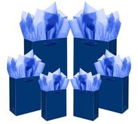 Gcardist Navy Blue Gift Bags with Tissue Paper Mulit Assorted Sizes 10PCS Present Birthday Bags(2pcs Large 13", 4pcs Medium 9", 4pcs Small 6"，22pcs Tissue Paper)