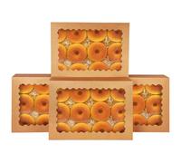 Gcardist Pack of 6 Auto-pop Up, 35.56 x 25.4 x 6.35 cm, Brown Biscuit Tin with Window, Pastry, Macaron, Bakery Box for Packaging (14 x 10 x 2.5 Inch)