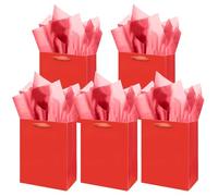Gcardist Red Gift Bags with Tissue Paper for Wedding, Birthday, Party Supplies-20x11x24cm Medium Size Cardboard Gift Bags（8x4.3x10Inch,5pcs Bags +15pcs Tissue Paper ）
