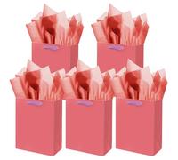 Gcardist Salmon Gift Bags with Tissue Paper for Wedding, Birthday, Party Supplies-20x11x24cm Medium Size Cardboard Gift Bag（8x4.3x10Inch,5pcs Bags +15pcs Tissue Paper ）