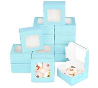 Gcardist Up Matte Light Blue 15.2x15.2x7.6cm 15Pcs Cookie Box with Window Pastry Macaron Bakery Box For Packaging (6x6x3 inch)