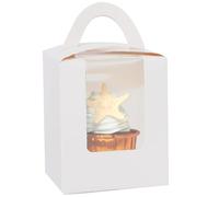 Gcardist White Cupcake Boxes Individual Cupcake Holders Disposable 50pcs Single Cupcake Boxes with Window 9.3x9.3x11.4cm Cupcake Containers (3.7x3.7x4.5 inch)