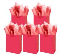 Gcardist Wine Red Gift Bags with Tissue Paper for Wedding, Birthday, Party Supplies-20x11x24cm Medium Size Cardboard Gift Bags（8x4.3x10Inch,5pcs Bags +15pcs Tissue Paper ）