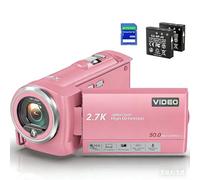 Gcasio 2.7K Video Camera Camcorder QHD 56MP YouTube Vlogging Camera Webcam 16X Digital Zoom with 32G SD Card 270 Degree Rotation Screen Camcorders and 2 Batteries Recording While Charging