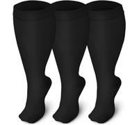 Gcbiger 3 Pairs Plus Size Compression Socks (20-30 mmHg) for Women & Men, Wide Calf Extra Large Knee High Stockings (as8, alpha, 4x_l, plus, regular, Black)