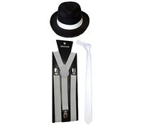 GCC Fashion Store Adults Hat Tie Braces Tommy gun Cigar Gangster Fancy Dress Al Capone Roaring Pimp (Black Hat+White Tie&Braces)