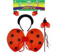 GCC Fashion Store Kids Red Ladybird Wings Head Boppers Wand 3 Pc Set Girls Fancy dress Costume