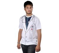 GCC Fashion Store Mens Doctor Printed T-Shirt Zombie MD Mask with Fake Blood Tube Halloween Accessory (Large, Doctor T-Shirt)
