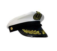 GCC Fashion Store MENS MARINE OFFICER WHITE CAPTAIN HAT SATIN SHORT GLOVES FANCY DRESS (Captain Hat)