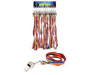 GCC Fashion Store Rainbow Ribbon Lanyard Strap Metal Whistle Pride Theme Party Accessory
